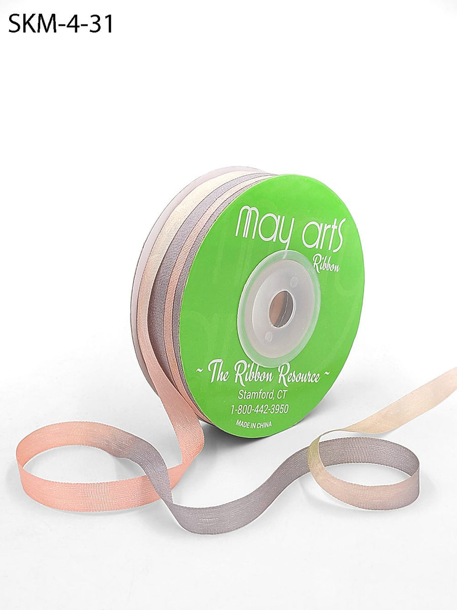 1/4 Inch 100% Hand-Dyed Variegated (multi-color) Silk Ribbon with Woven Edge – SKM-4-31 Grey/taupe