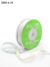1/4 Inch 100% Hand-Dyed Variegated (multi-color) Silk Ribbon with Woven Edge – SKM-4-34 Blue/ivory