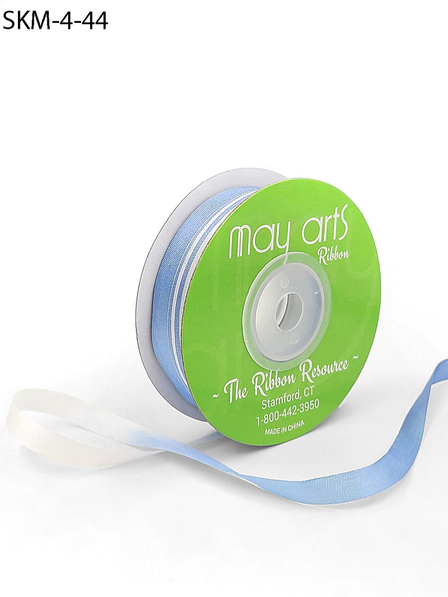 1/4 Inch 100% Hand-Dyed Variegated (multi-color) Silk Ribbon with Woven Edge – SKM-4-44 Blue/White (NEW)