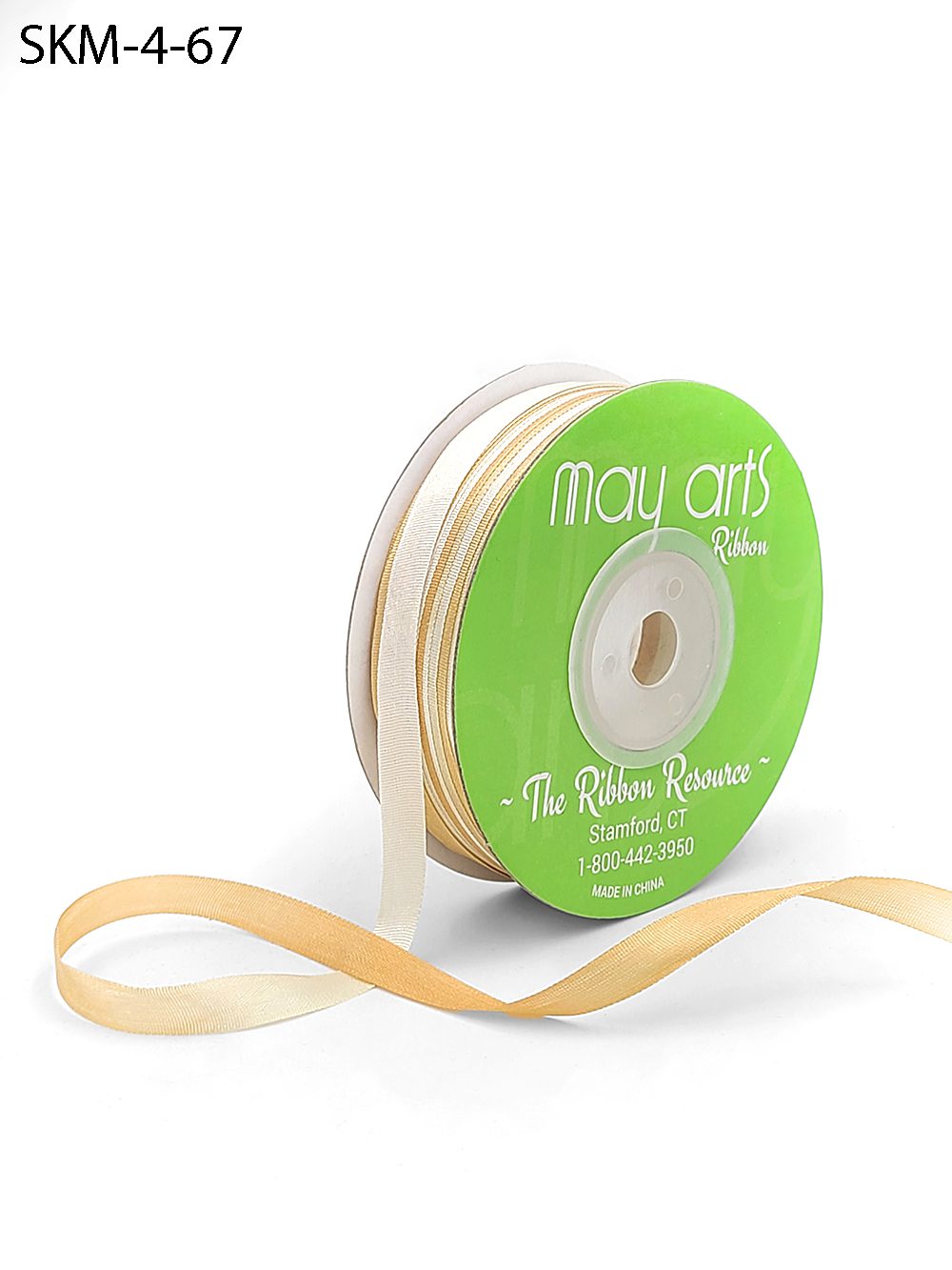 1/4 Inch 100% Hand-Dyed Variegated (multi-color) Silk Ribbon with Woven Edge – SKM-4-67 Pale Gold/White (New)