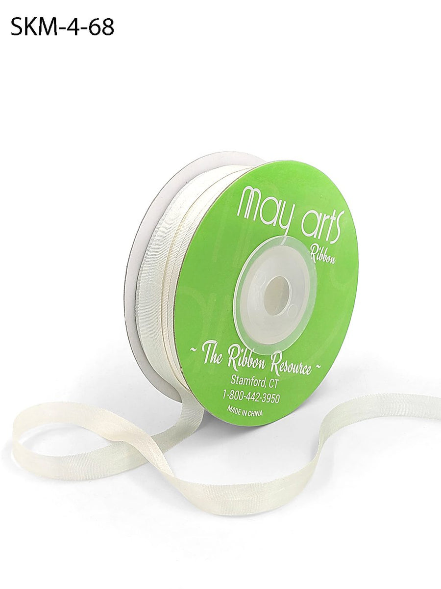1/4 Inch 100% Hand-Dyed Variegated (multi-color) Silk Ribbon with Woven Edge – SKM-4-68 Quiet Grey/Mother of Pearl