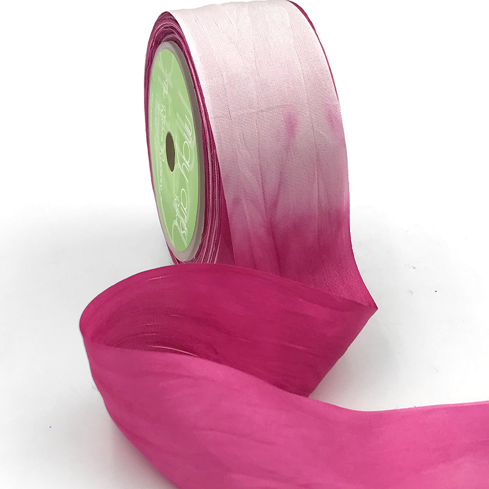 1.25 Inch 100% Hand-Dyed Variegated (multi-color) Silk Ribbon with Woven Edge – SKM-5-01 Fuchsia/White (NEW)