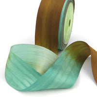 1.25 Inch 100% Hand-Dyed Variegated (multi-color) Silk Ribbon with Woven Edge – SKM-5-04 Turquoise/Brown