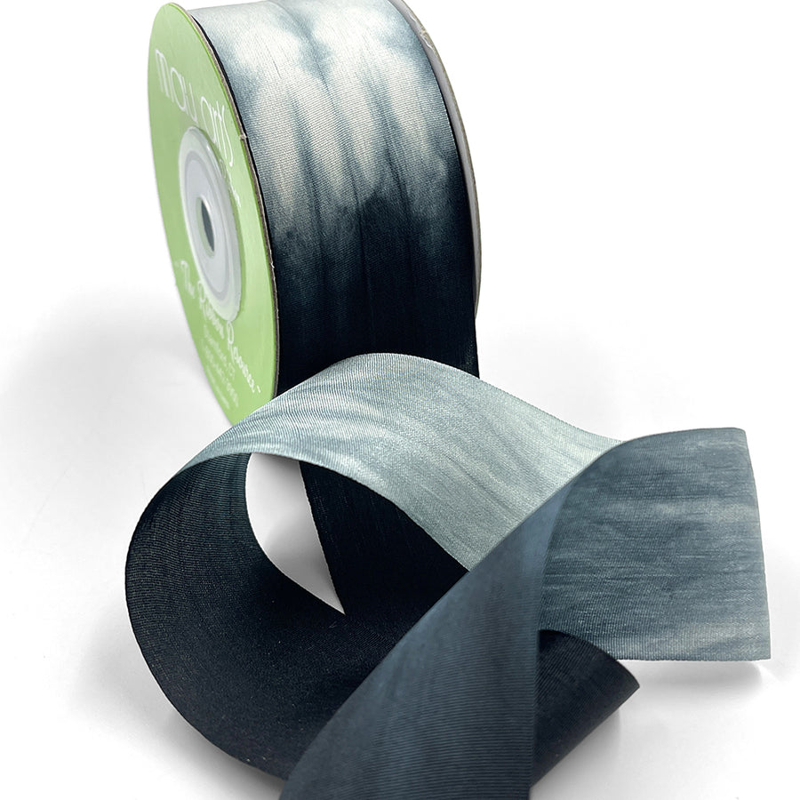1.25 Inch 100% Hand-Dyed Variegated (multi-color) Silk Ribbon with Woven Edge – SKM-5-10 Black/Ivory