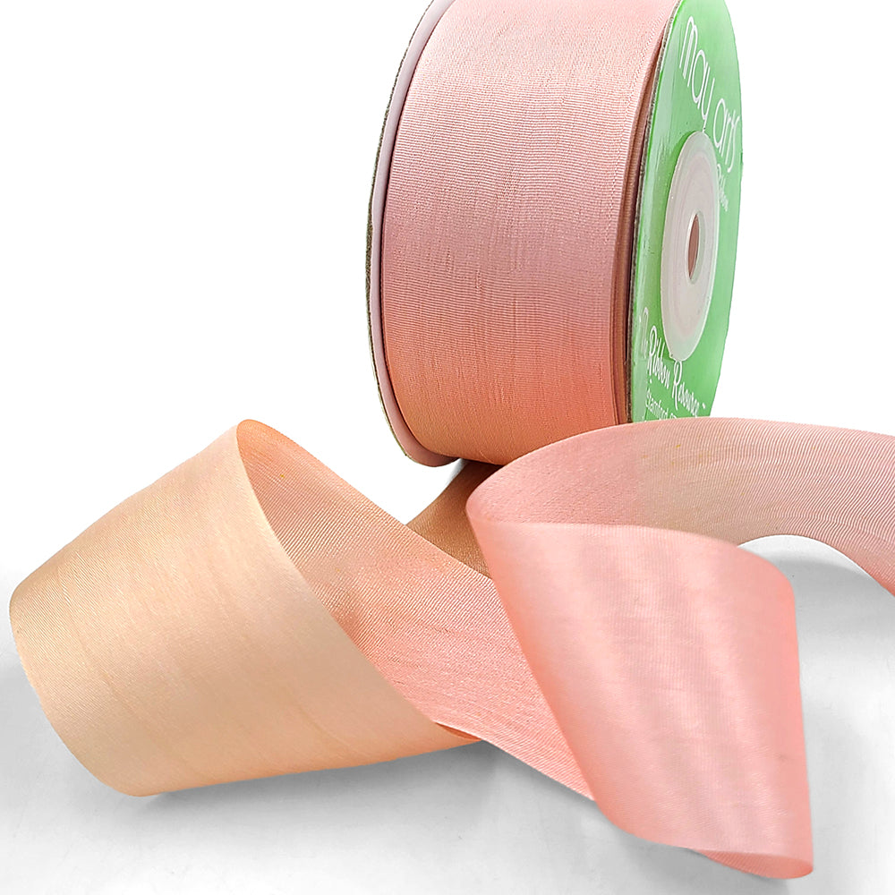 1.25 Inch 100% Hand-Dyed Variegated (multi-color) Silk Ribbon with Woven Edge – SKM-5-17 Pink/Champagne