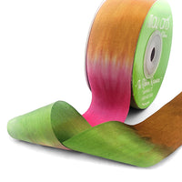 1.25 Inch 100% Hand-Dyed Variegated (multi-color) Silk Ribbon with Woven Edge – SKM-5-22 Fuchsia/Green