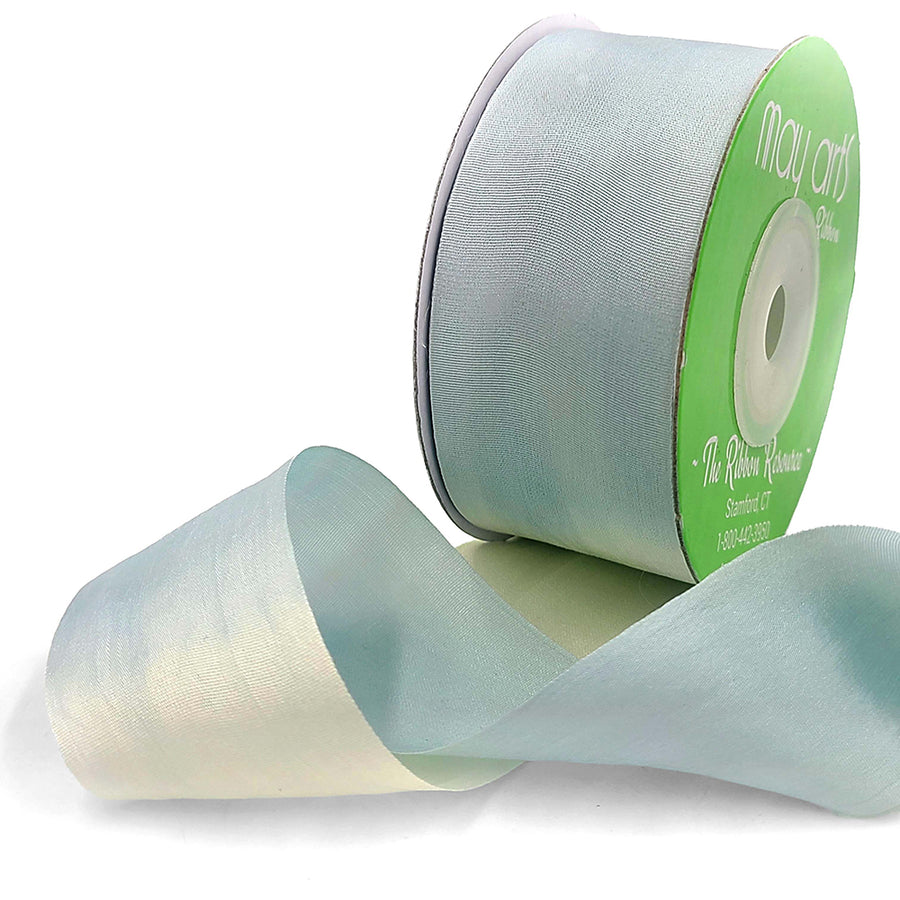 1.25 Inch 100% Hand-Dyed Variegated (multi-color) Silk Ribbon with Woven Edge – SKM-5-34 Blue/Ivory