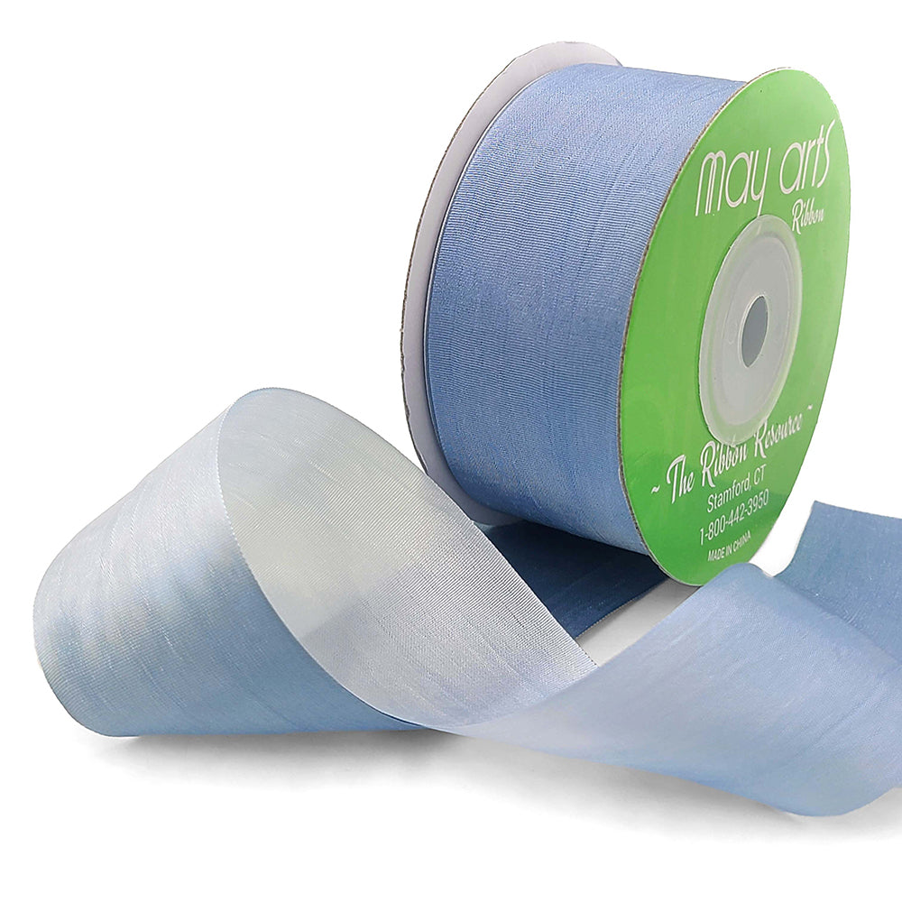1.25 Inch 100% Hand-Dyed Variegated (multi-color) Silk Ribbon with Woven Edge – SKM-5-44 Blue/White (NEW)