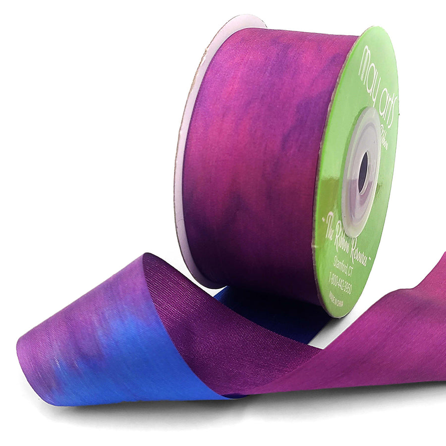 1.25 Inch 100% Hand-Dyed Variegated (multi-color) Silk Ribbon with Woven Edge – SKM-5-47 Blue/Purple (NEW)