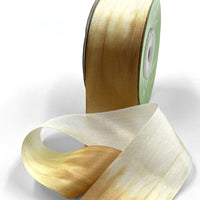 1.25 Inch 100% Hand-Dyed Variegated (multi-color) Silk Ribbon with Woven Edge – SKM-5-67 Pale Gold/White