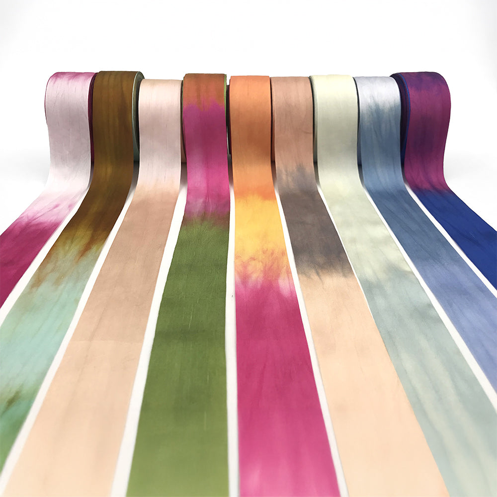 1.25 Inch 100% Hand-Dyed Variegated (multi-color) Silk Ribbon with Woven Edge – SKM-5-28 Yellow/Fuchsia/Orange (NEW)