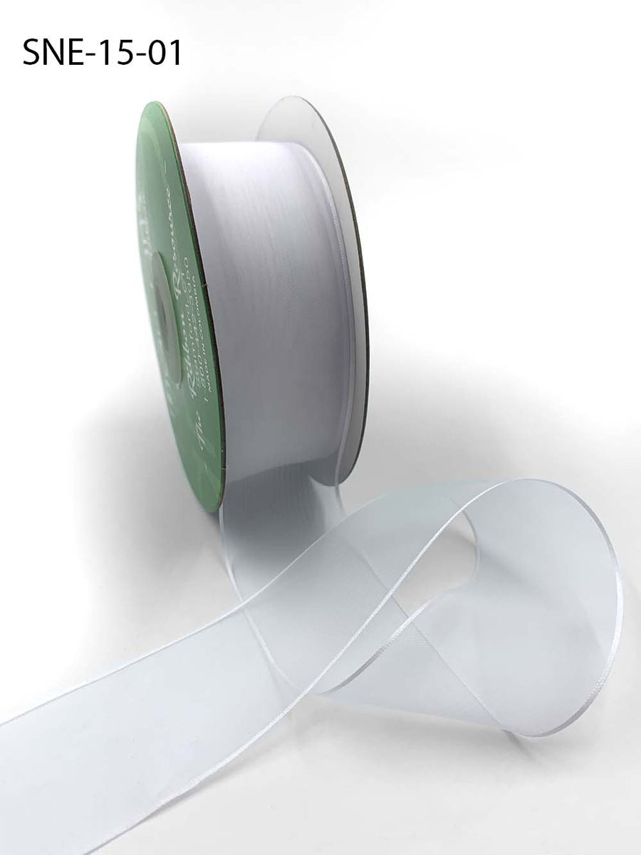1.5 Inch Soft Sheer Ribbon with Thin Solid Edge – SNE-15-01 White