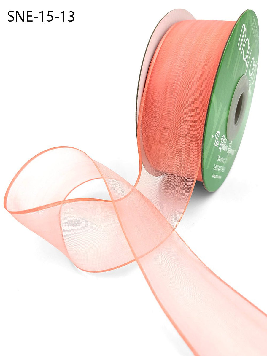 1.5 Inch Soft Sheer Ribbon with Thin Solid Edge – SNE-15-13 CORAL