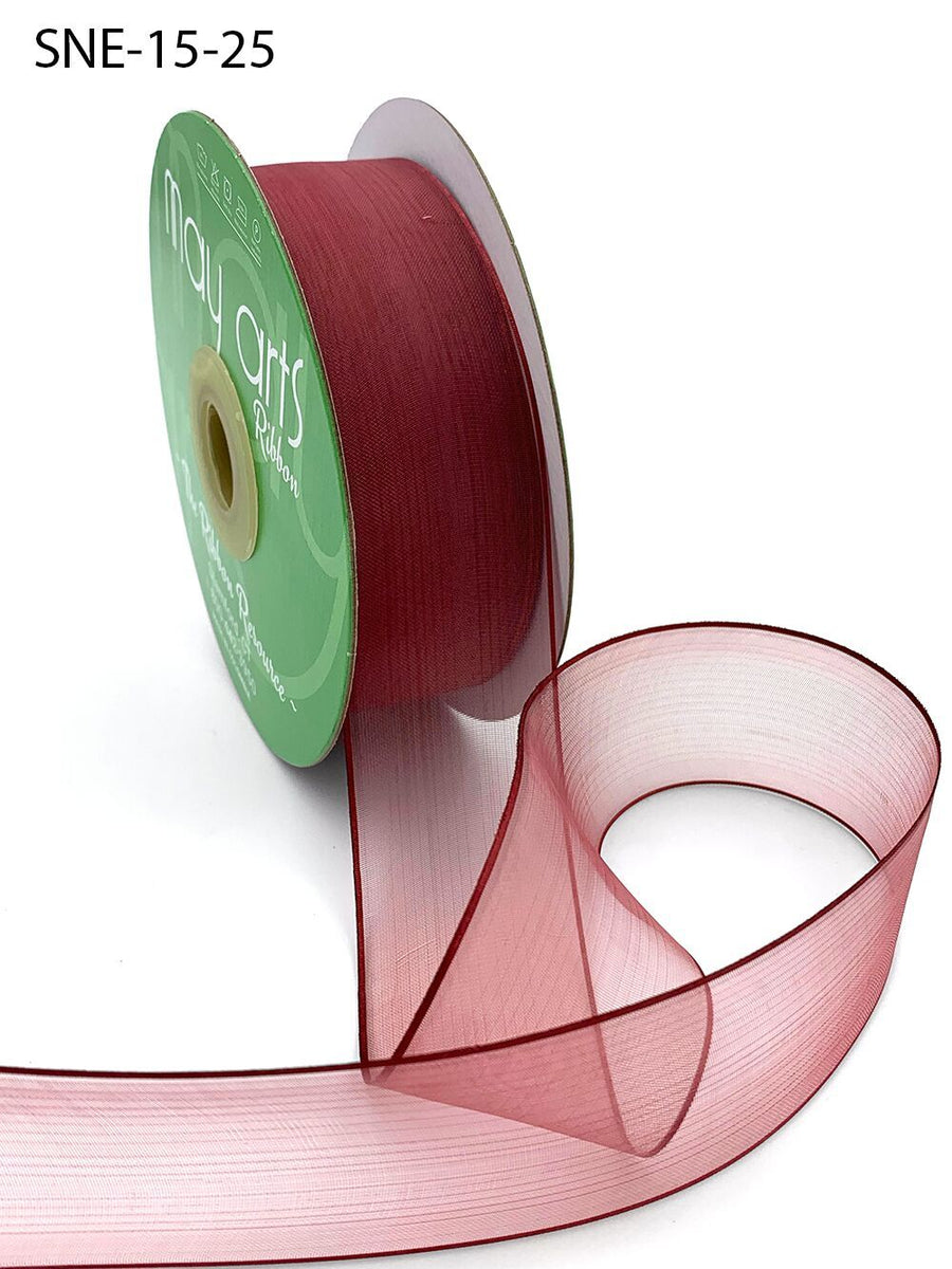 1.5 Inch Soft Sheer Ribbon with Thin Solid Edge – SNE-15-25 BURGUNDY