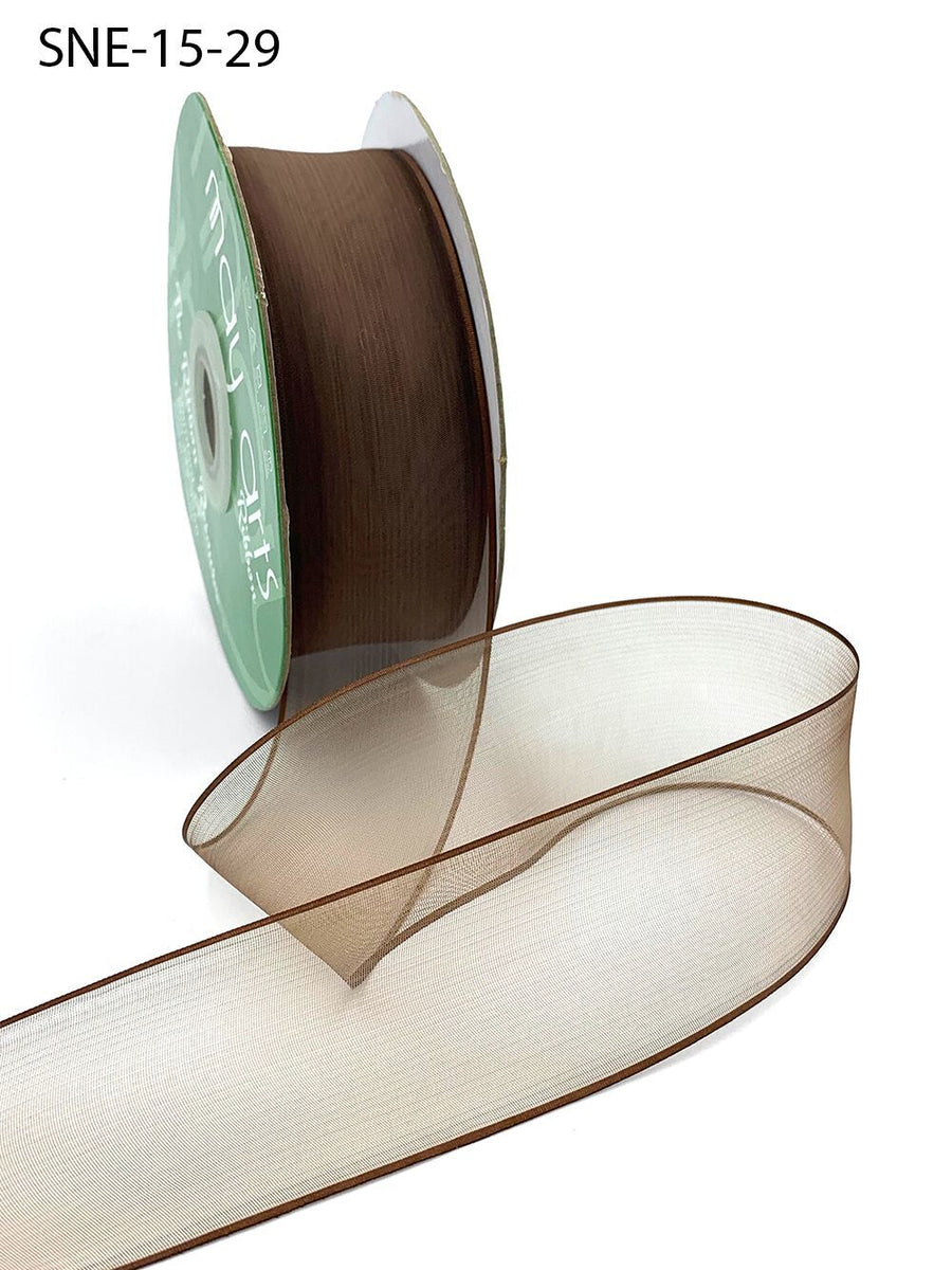 1.5 Inch Soft Sheer Ribbon with Thin Solid Edge – SNE-15-29 LIGHT BROWN