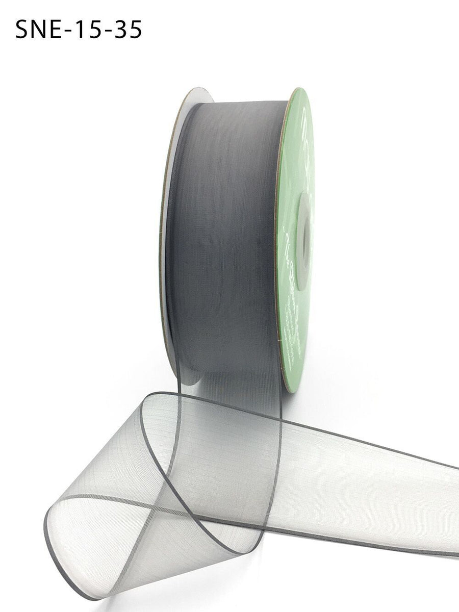 1.5 Inch Soft Sheer Ribbon with Thin Solid Edge – SNE-15-35 Pewter