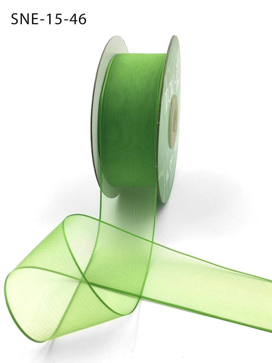 1.5 Inch Soft Sheer Ribbon with Thin Solid Edge – SNE-15-46 Parrot Green