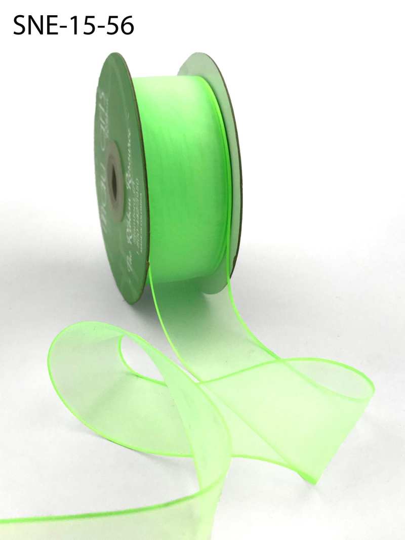 1.5 Inch Soft Sheer Ribbon with Thin Solid Edge – SNE-15-56 Neon Green