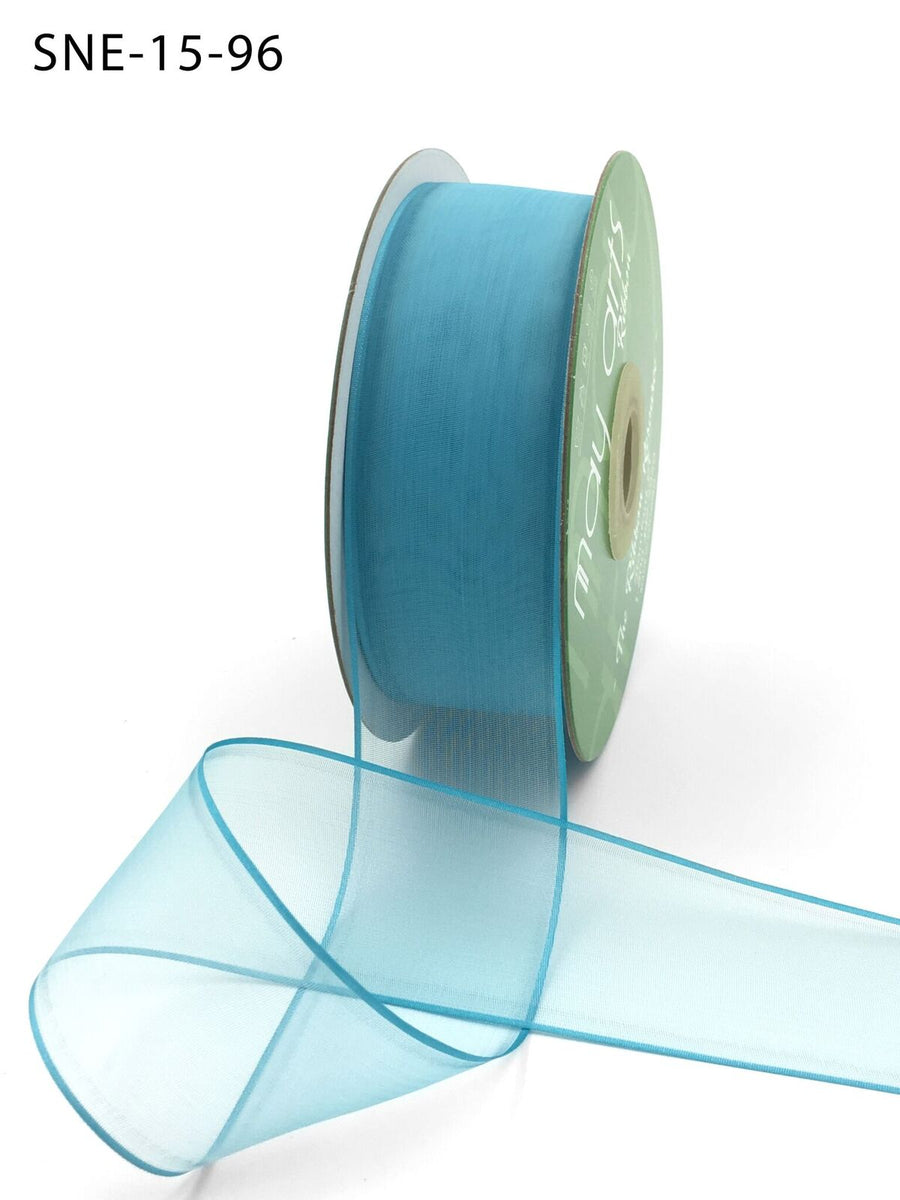 1.5 Inch Soft Sheer Ribbon with Thin Solid Edge – SNE-15-96 Turquoise