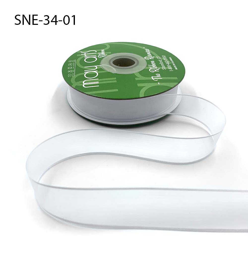 ~3/4 Inch Soft Sheer Ribbon with Thin Solid Edge – SNE-34-01 WHITE
