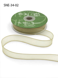 ~3/4 Inch Soft Sheer Ribbon with Thin Solid Edge – SNE-34-02 Champagne
