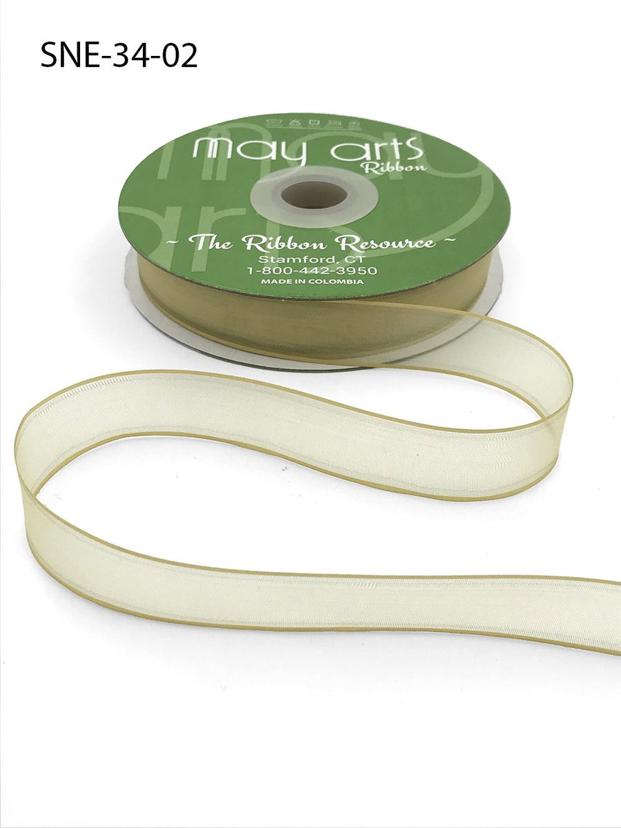 ~3/4 Inch Soft Sheer Ribbon with Thin Solid Edge – SNE-34-02 Champagne