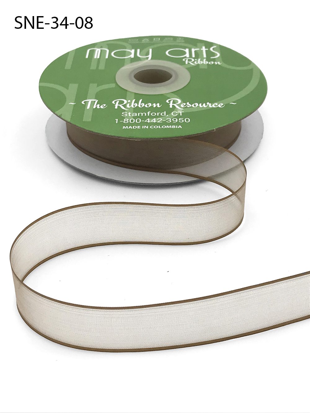~3/4 Inch Soft Sheer Ribbon with Thin Solid Edge – SNE-34-08 Taupe