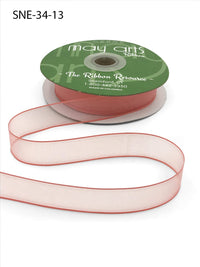 ~3/4 Inch Soft Sheer Ribbon with Thin Solid Edge – SNE-34-13 Coral