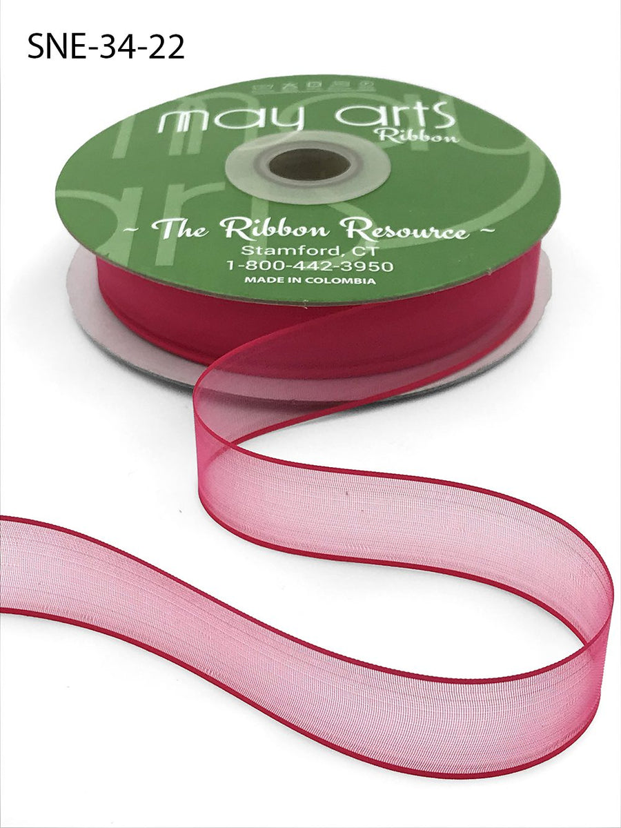 ~3/4 Inch Soft Sheer Ribbon with Thin Solid Edge – SNE-34-22 Fuchsia Pink