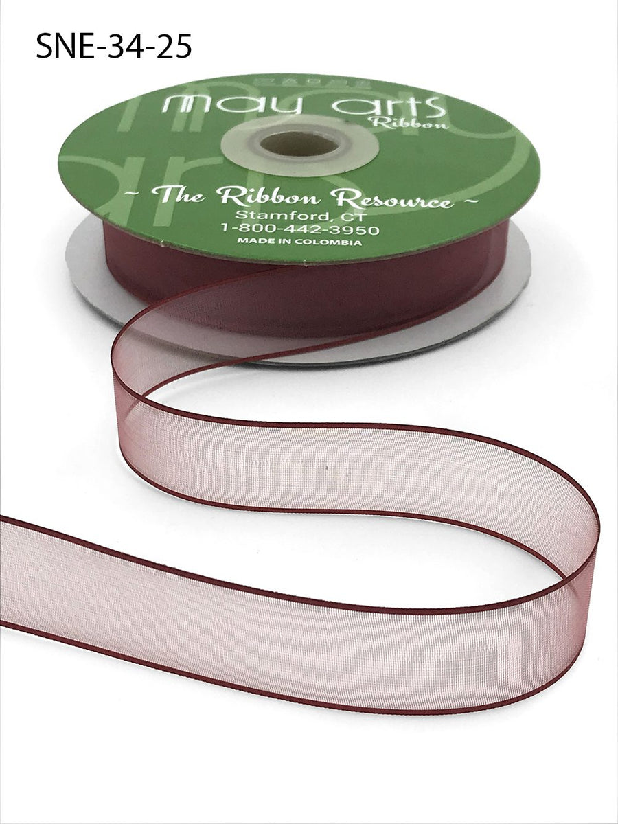 ~3/4 Inch Soft Sheer Ribbon with Thin Solid Edge – SNE-34-25 Burgundy