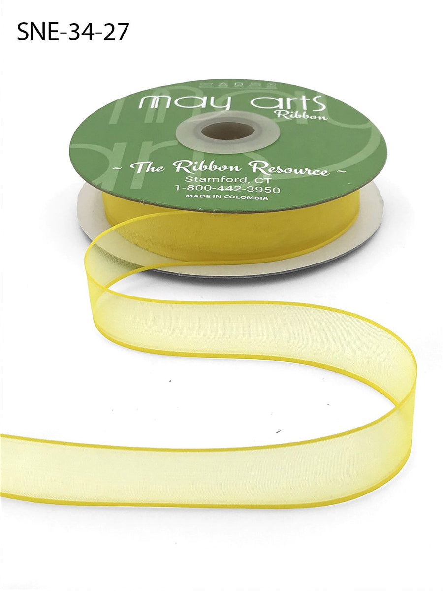 ~3/4 Inch Soft Sheer Ribbon with Thin Solid Edge – SNE-34-27 Yellow