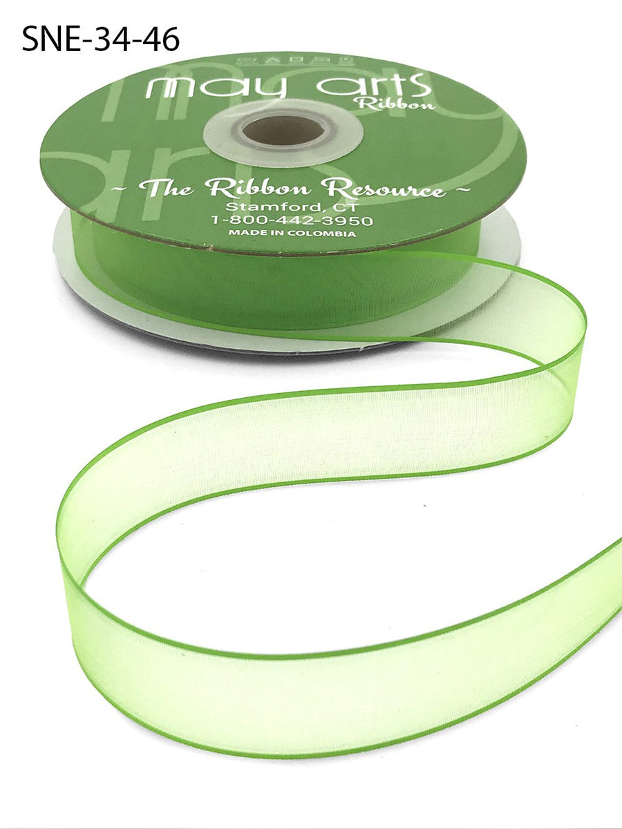 ~3/4 Inch Soft Sheer Ribbon with Thin Solid Edge – SNE-34-46 Parrot Green