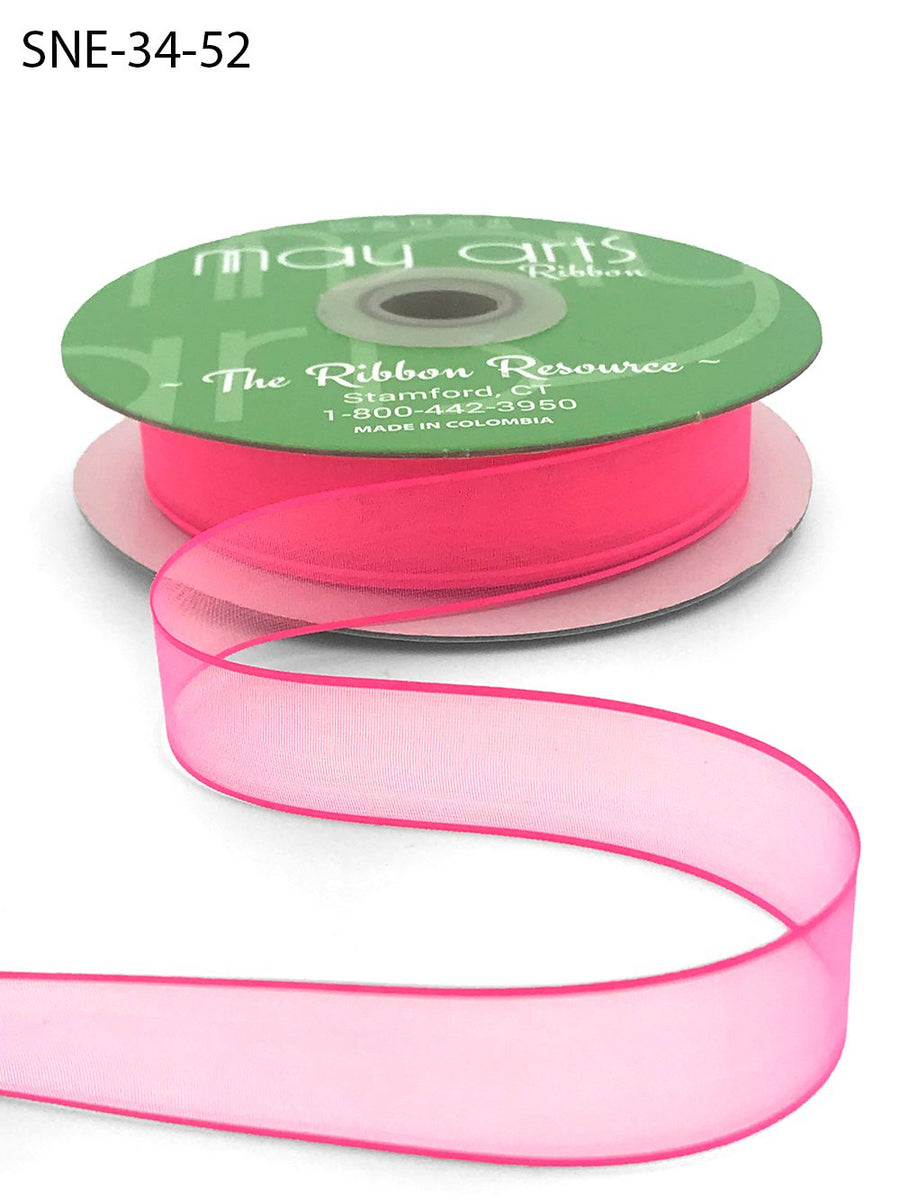 ~3/4 Inch Soft Sheer Ribbon with Thin Solid Edge – SNE-34-52 Neon Hot Pink