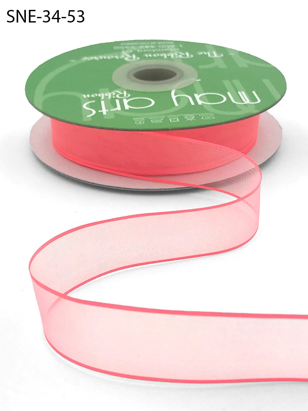 ~3/4 Inch Soft Sheer Ribbon with Thin Solid Edge – SNE-34-53 Neon Watermelon