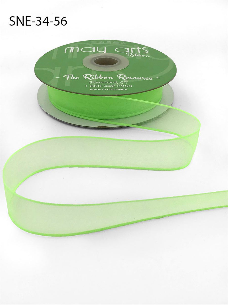 ~3/4 Inch Soft Sheer Ribbon with Thin Solid Edge – SNE-34-56 Neon Green