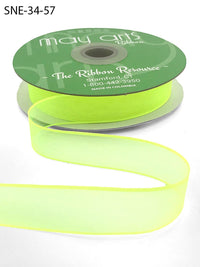 ~3/4 Inch Soft Sheer Ribbon with Thin Solid Edge – SNE-34-57 Neon Yellow
