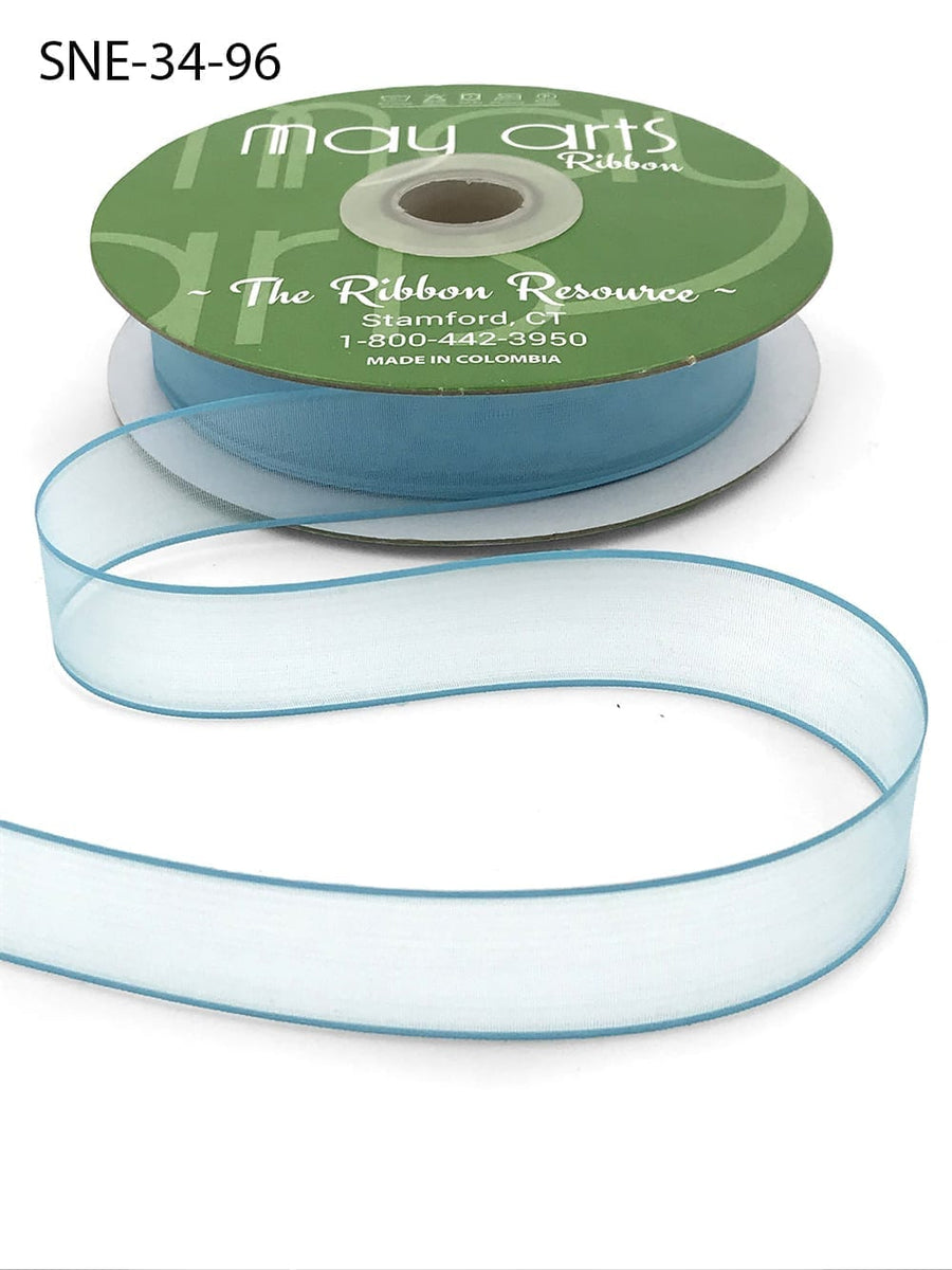 ~3/4 Inch Soft Sheer Ribbon with Thin Solid Edge – SNE-34-96 Turquoise