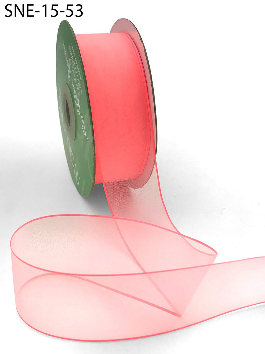 1.5 Inch Soft Sheer Ribbon with Thin Solid Edge – SNE-15-53 Neon Watermelon