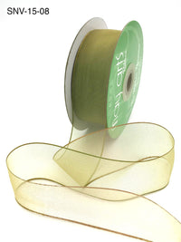 1.5 Inch Soft Variegated (multi-color) Sheer Ribbon with Thin Solid Edge – SNV-15-08 Moss/Taupe