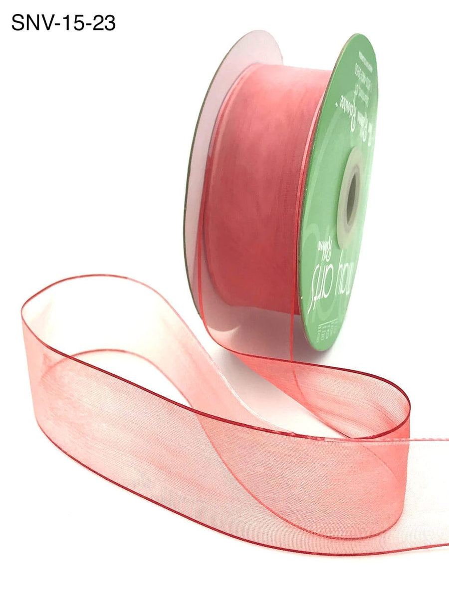 1.5 Inch Soft Variegated (multi-color) Sheer Ribbon with Thin Solid Edge – SNV-15-23 Watermelon/Rouge