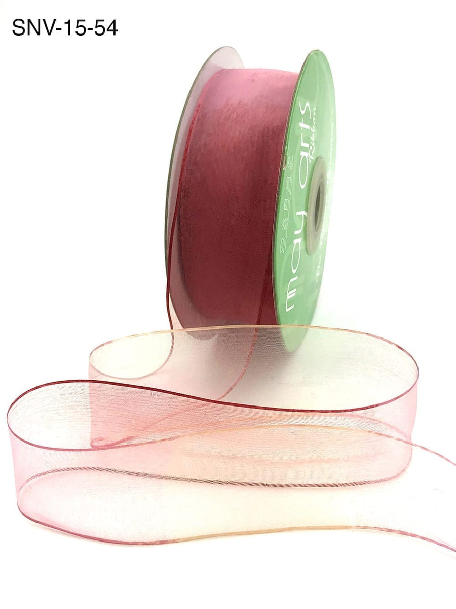 1.5 Inch Soft Variegated (multi-color) Sheer Ribbon with Thin Solid Edge – SNV-15-54 Red/Pink/Ivory