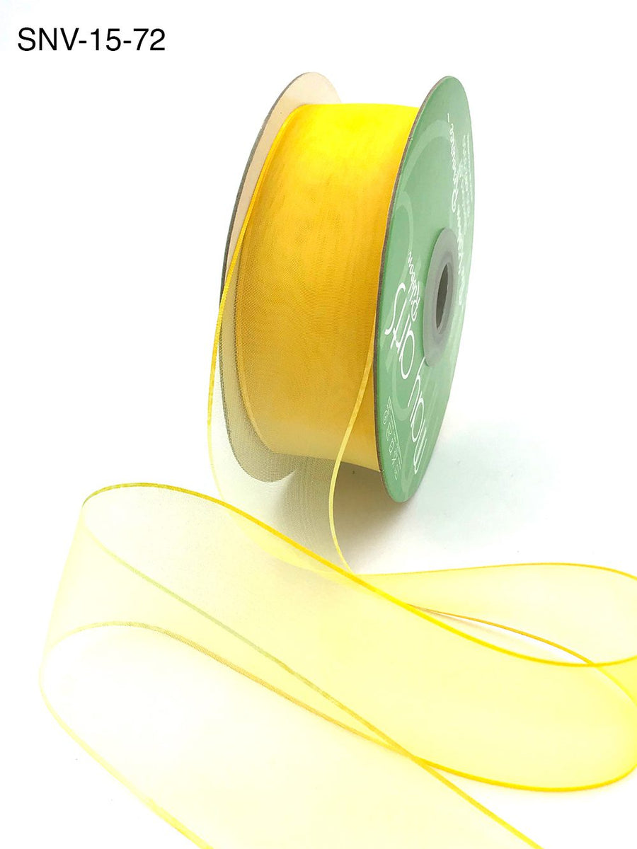 1.5 Inch Soft Variegated (multi-color) Sheer Ribbon with Thin Solid Edge – SNV-15-72 Lemon/Yellow