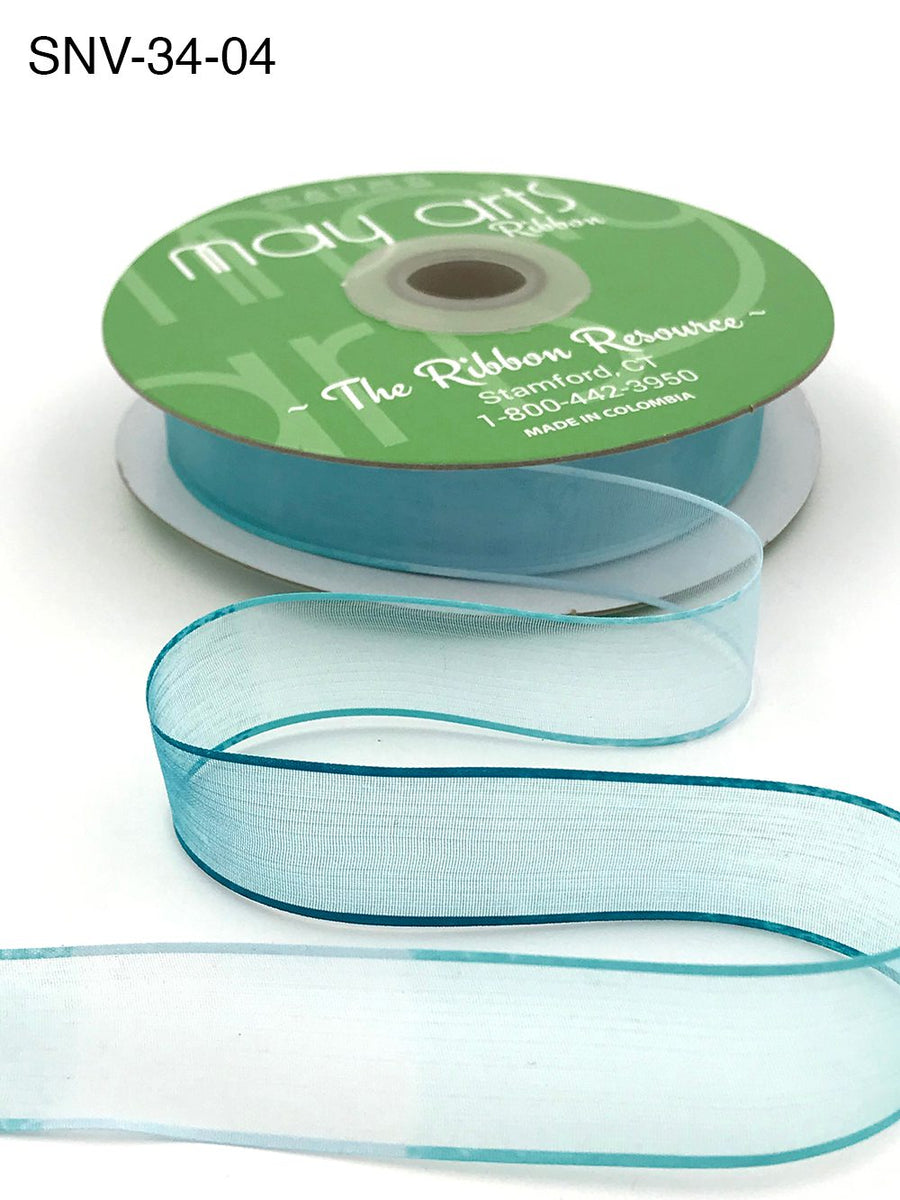 3/4 Inch Soft Variegated (multi-color) Sheer Ribbon with Thin Solid Edge – SNV-34-04 Ice/Teal