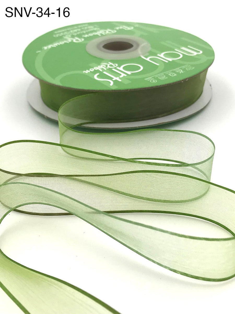 3/4 Inch Soft Variegated (multi-color) Sheer Ribbon with Thin Solid Edge – SNV-34-16 Sage/Olive