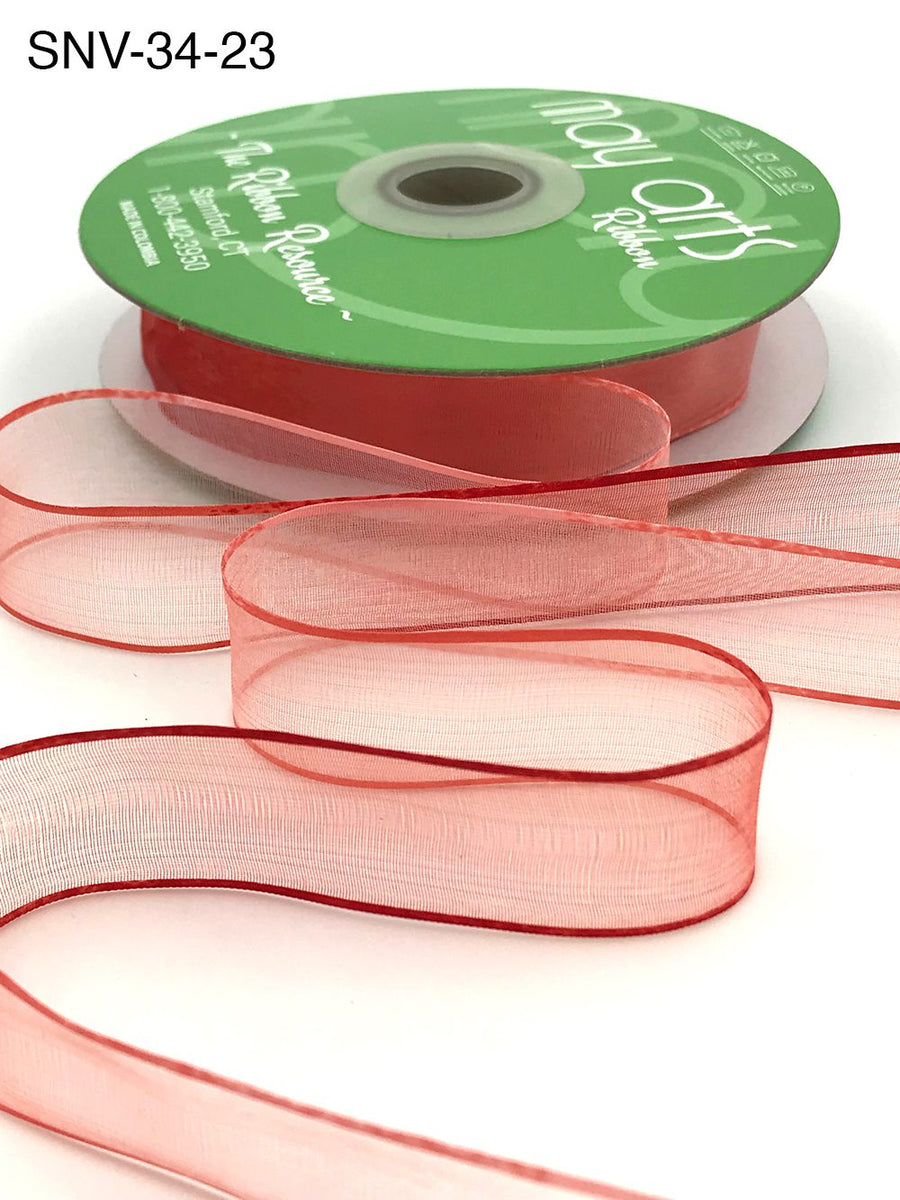 3/4 Inch Soft Variegated (multi-color) Sheer Ribbon with Thin Solid Edge – SNV-34-23 Watermelon/Rouge