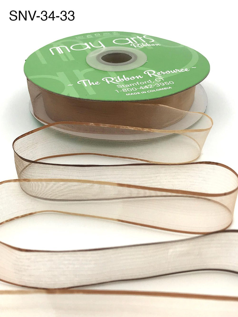 3/4 Inch Soft Variegated (multi-color) Sheer Ribbon with Thin Solid Edge – SNV-34-33 Tan/Brown