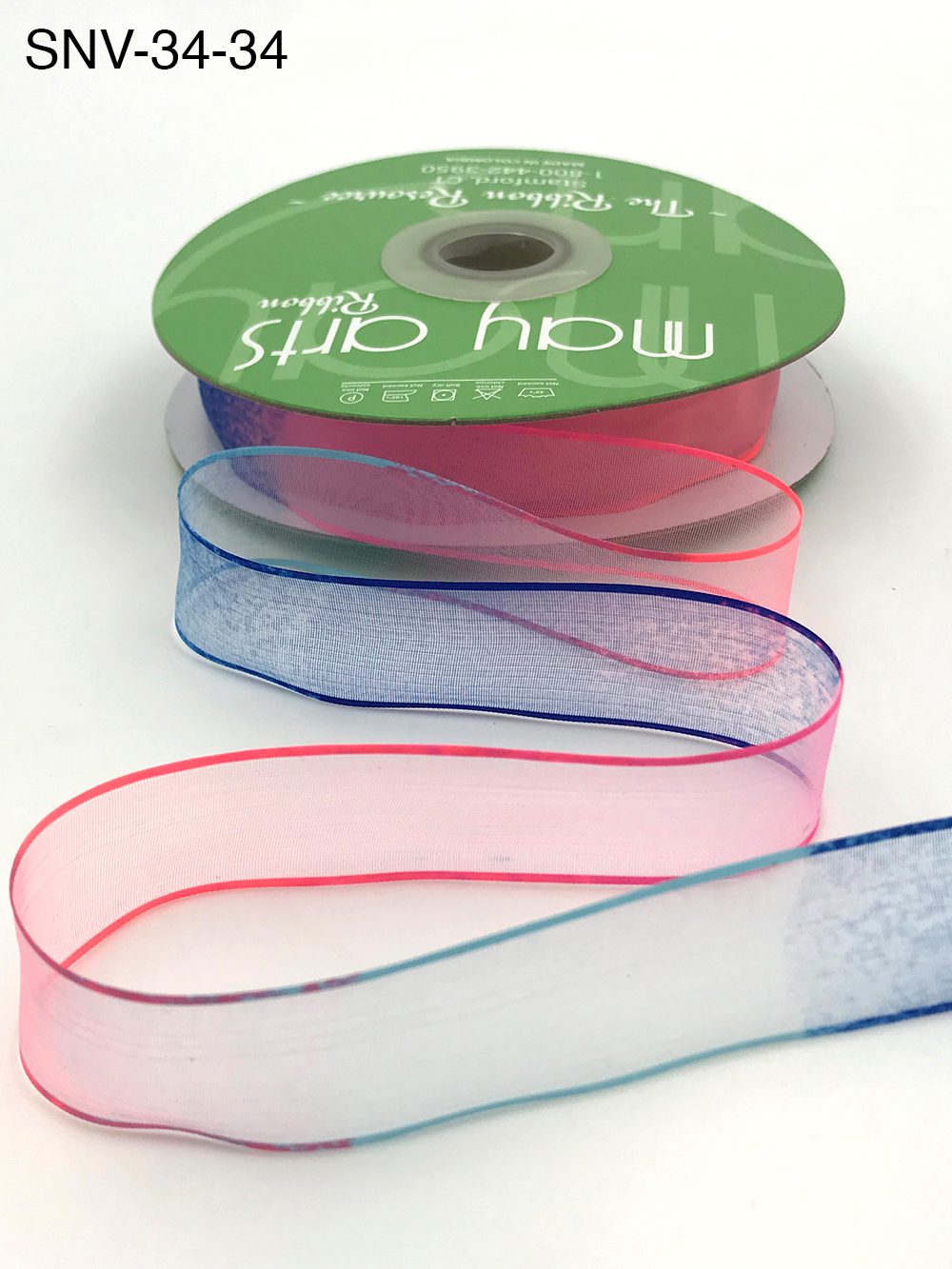 3/4 Inch Soft Variegated (multi-color) Sheer Ribbon with Thin Solid Edge – SNV-34-34 Neon Pink/Neon Blue