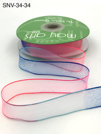 3/4 Inch Soft Variegated (multi-color) Sheer Ribbon with Thin Solid Edge – SNV-34-34 Neon Pink/Neon Blue
