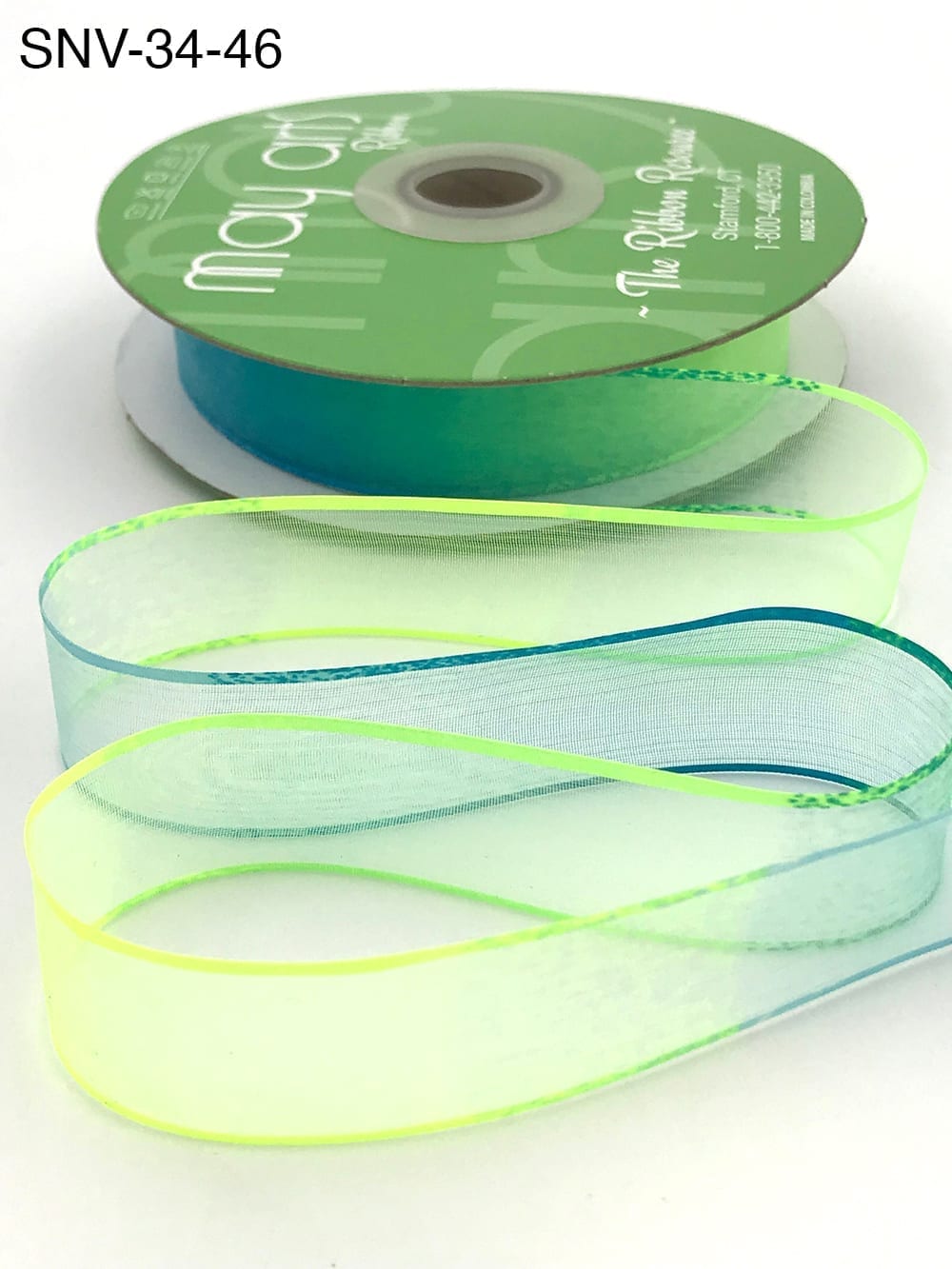 3/4 Inch Soft Variegated (multi-color) Sheer Ribbon with Thin Solid Edge – SNV-34-46 Neon Green/Neon Blue