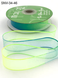 3/4 Inch Soft Variegated (multi-color) Sheer Ribbon with Thin Solid Edge – SNV-34-46 Neon Green/Neon Blue